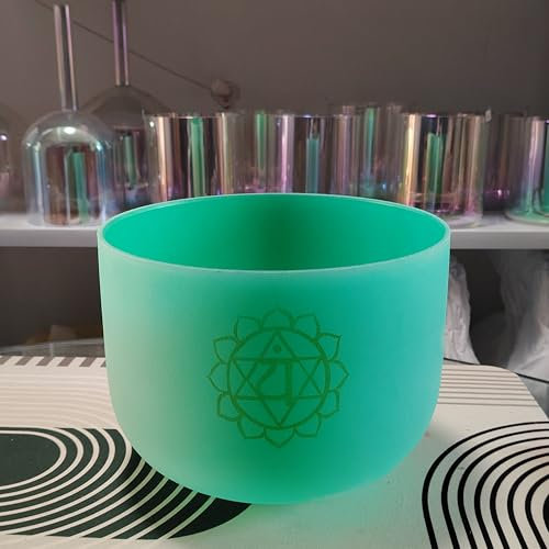 Bol chantant en cristal de quartz pour méditation, yoga et relaxation Vert givré 432 Hz F 20,3 cm