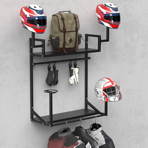 Anvuda Helmet Wall Mount, Motorcycle Helmet Mount, Motorcycle Helmet Holder, Helmet Stand with 4 Hooks, Robust Steel Wall Mount for Football Helmets, Helmet Mount for Motorcycling