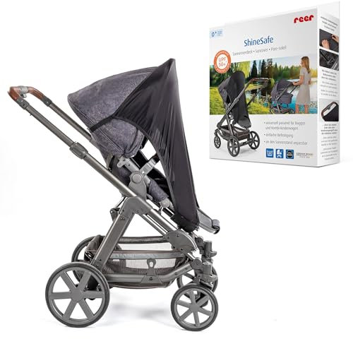 reer ShineSafe Sonnenverdeck | Universal-Sonnenschutz für Kinderwagen & Buggys | UV-Schutz 50+ | flexibel verstellbar & leicht zu befestigen | Farbe: grau