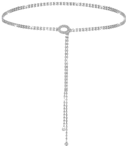 MBAIYO Glitzer Gürtel für Damen, Strass Taillengürtel Silber Kristall Kettengürtel Verstellbarer Taillenkettengürtel Mode Bundgürtel Glitzergürtel Für Abendkleid Jeans Kleid