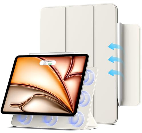 ZKTUYU Étui magnétique pour iPad Air 11 M3/M2 (2025/2024), iPad Air 5/4 (10,9, modèle 2022/2020, 5e/4e génération), fixation magnétique, fin, prend en charge Pencil Pro/USB-C, blanc crème