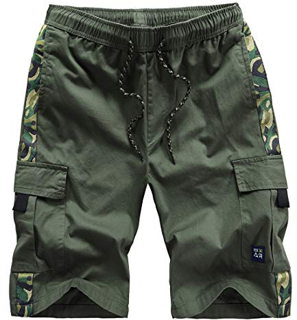 iCKER Mens Cargo Shorts Summer Casual Elastic Loose Fit Combat Work Shorts Cotton Multi Pocket,Army Green Camo,5XL