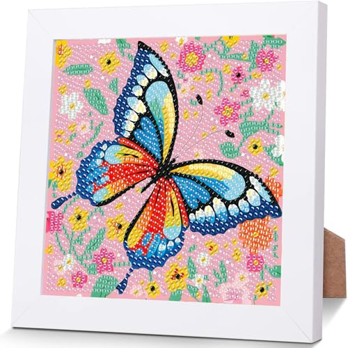luckyarina Schmetterling Diamond Painting Kinder Mit Rahmen - Diamont Art Bilder Schmetterlings, Tiere Diamond Painting Kinder ab 4 6 8 10 Jahreals Geschenk für Home Wand Décor (18X18 CM)