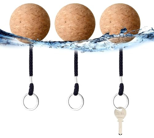ASTRQLE 3 llaveros flotantes de corcho de 53 mm con bola de madera flotante, impermeable, accesorios para barco, para natación, buceo, pesca, kayak, navegación, equipo de seguridad marina