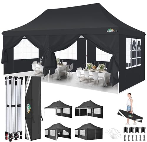 COBIZI Gazebo 3x6 Pieghevole Impermeabile con 6 Parti Laterali, UV 50+ Gazebo da Giardino Tenda Padiglione Pop up con 4 Sacchi di Sabbia, per Campeggio, Festival, Feste