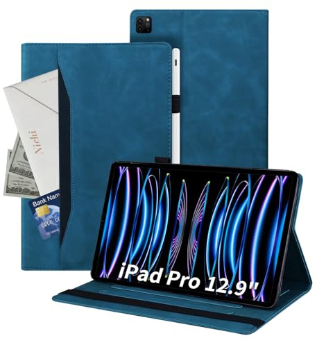 Auslbin Hülle für iPad Pro 12.9 Zoll (6./5./4. Generation, Modell 2022/2021/2020) PU Leder Schutzhülle mit Standfunktion und Cover Case mit Stifthalter für iPad Pro 12.9 (2022/2021/2020) Blau
