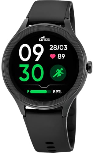 LOTUS Reloj Inteligente Hombre Mujer - Smartwatch Caucho Negro | Resistente al Agua IP65, Voz IA, Música, Cuenta Pasos, Teléfono, Deportes, Monitor Sueño 50202/1 Lēve, Smartime 2nd Gen