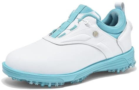 JiuQing Zapatillas De Golf para Mujer Impermeables De Piel Sin Tacos para Entrenamiento Al Aire Libre,Azul,38 EU