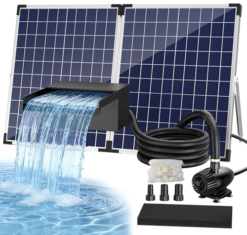 Biling 50W Solar Edelstahl Wasserfall Set Komplett mit Pumpe und Filter 40W 2100L/H 20 cm Teichwasserfall für Gartenteich Koiteich Schwimmteich Wasserspiel Garten Deko Wasserkaskade