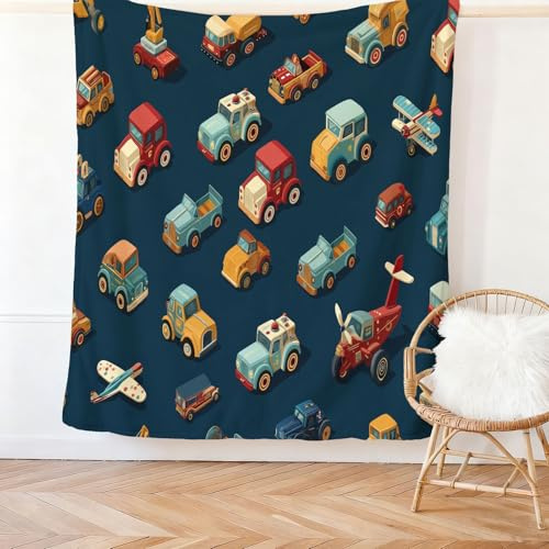 127 x 152 cm Wurfdecke Für Das Bett, Farbe Warme Flanell Decke - Retro Niedlich Auto Print Couchdecken für Teenager Kinder Sessel Lounge Wohnzimmer Wohnheim Apartment
