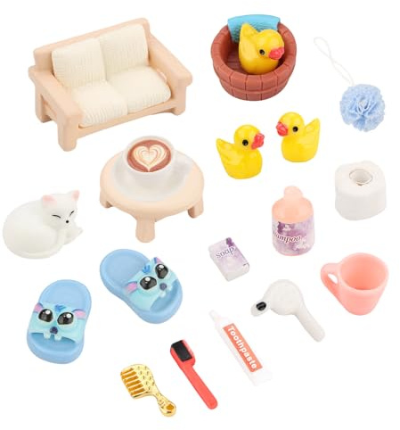 Chicpant Wichtel Zubehör 18pcs Miniatur Wichtelzubehör Bad Wichtel Badezimmer Set Weihnachten Puppenhaus Zubehör Sofa und Tisch Wichtel Utensilien mit Slippers Ente Klopapier Rollen (Bad)