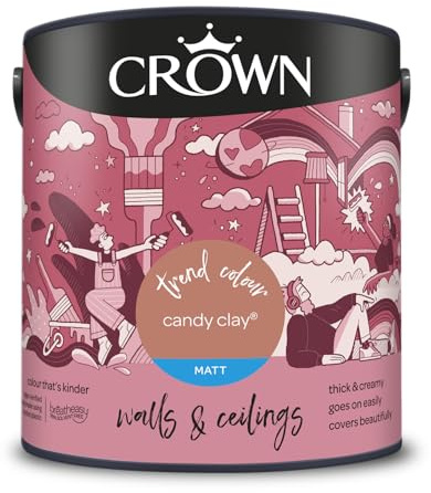 Crown Candy Clay® 2.5L Walls & Ceilings Matt Emulsion | Rich velvety matt in Candy Clay. Covers beautifully. Ideal for bedrooms & living rooms. Low VOC, low odour, vegan