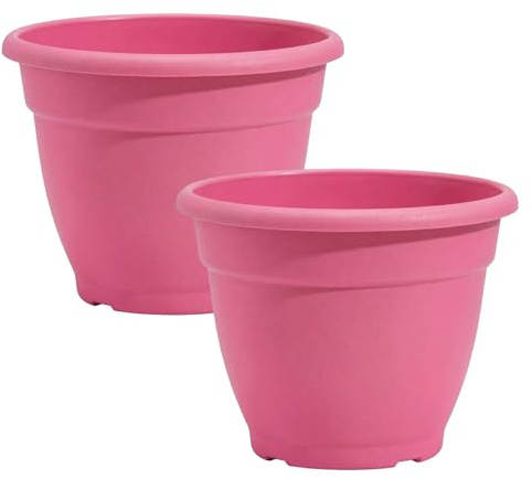 Fyne-Finds Round Plastic Plant Pot 30cm,12inch 9.5Liters Garden Indoor Outdoor Cover Drainage Holes, Weather, Frost Proof Planter (2, Raspberry Pink)