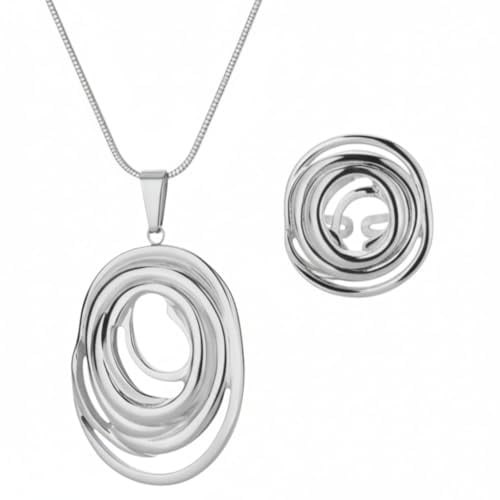 meberg Karma NH115033852 Schmuckset Damen Silber od. Gold Edelstahl vergoldet Halskette und Ring Kette Geschenkset für Frauen wasserfest hypoallergen rosfrei