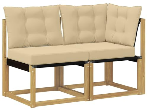 vidaXL Outdoor Mittel- und Ecksofa mit Kissen 2 Stück Weiß, Akazienholz Balkonmöbel, modernes, Robustes Lounge-Set für vielseitige Garten-Nutzung, wetterfest und schick
