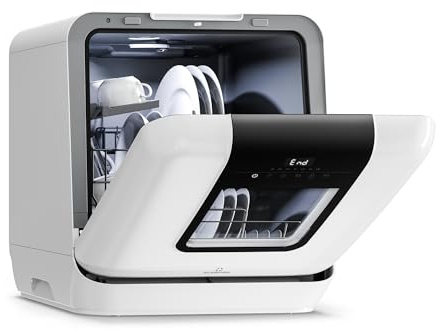 Klarstein Melville Lavastoviglie da tavolo - Lavastoviglie compatta per 3 coperti, 7 programmi, 6 L di acqua, AquaStop, design portatile