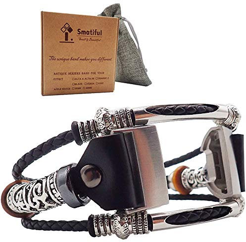 Smatiful Charge 3/4 Leather Strap with Box Pack for Women,Adjustable Replacement Wrist Straps Slim Sport Watch Band for Fitbit Charge 3/4,Special Edition,Classic Black