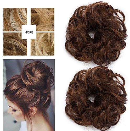 2 Packs Scrunchy Scrunchie Bun Up Do Hairpiece -Light Auburn/Dark Brown Messy Hair Ribbon Ponytail Extensions