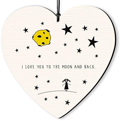 Dorothy Spring I Love you to the Moon and Back Hanging Wooden Heart Sign Friendship Plaque Gift for Friend Inspirational Quote Keepsake For Loved One 10x 10cm