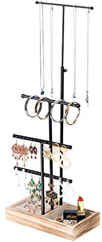 LAVIEVERT Schmuck Organisator, Schmuckhalter, Kettenhalter, Präsentationsständer Halter, Schmuckständer Baum mit 3 Metallstäben mit Löchern und Schlitzen für Halsketten, Armbänder, Ohrringe und Ringe