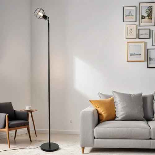 Licht-Erlebnisse Stehleuchte Retro Schwarz | verstellbarer Käfig | Drahtgestell Gitter Schirm Metall | 187 cm Stehlampe | 1 flammig | mit Fußschalter