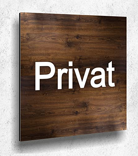 Türschild Privat Schild Holzoptik Eiche Dunkel Holz UV Druck 12 x 12cm - 3mm Aluverbund - Made in Germany Art.Nr. E 2001