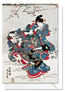 Weihnachtskarte, japanische Ukiyo-e Kunstkarte mit Umschlag (Schneeballschlacht), Code Y38