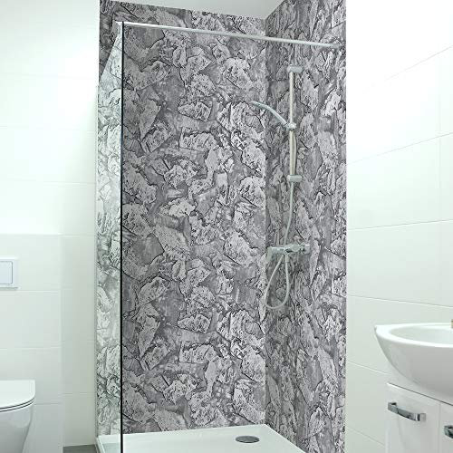 Premium Duschrückwand 0,4 mm selbstklebendes Hart-PVC, Größe:2 x B 103 x H 240 cm, Muster:Spachtelstruktur grau