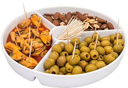 NERTHUS FIH 914 Plato de snacks de Porcelana Redondo Blanco Perfecto para servir frutos secos, dulces, patatas o alimentos para mojar en salsa