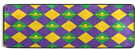 Mardi Gras Arlequin Fleur de lys Tapis de couloir pour cuisine, buanderie, ferme, salon, décoration 183 x 61 cm