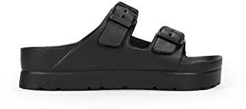 BOSANOVA Sandalias de Goma Estilo Pala con Dos Tiras al Empeine con Detalle de Hebillas Regulables y Suela de Plataforma. Sin Cierre. Calzado para Mujer Negro 38