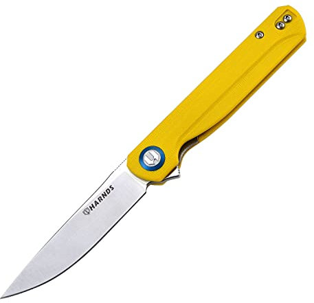 Harnds Wind Klappmesser Taschenmesser Flipper Sandvik 14C28N Klinge G10 Griff Keramikkugellager Outdoor Camping Überlebensmesser und EDC Messer (Gelb)