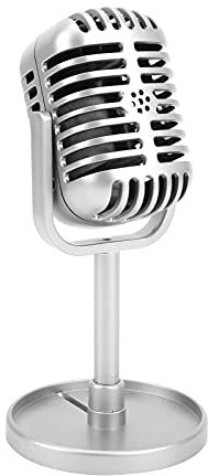 Classico Microfono di Plastica in Stile Retrò per Costumi Microfono Finto Vintage Realistico per Karaoke Fun Stage Pratica Utilizzando Oggetti di Scena Decorativi (D'argento)