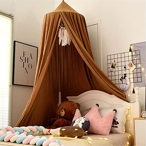 Surwin Bed Canopy for Girls Boys Kids Single Double, Solid Color Round Dome Bed Canopy Mosquito Net Protection, Play Tent Bedroom Nursery Decoration Hanging Curtain Net (Coffee)