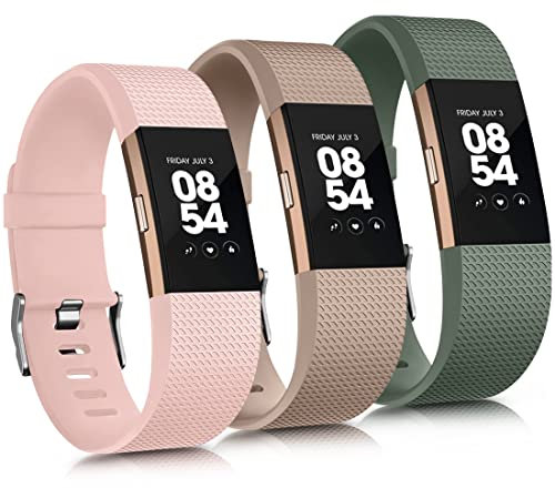 Amzpas 3-teiliges Armband für Fitbit Charge 2 Armband für Damen und Herren, Fitbit Charge 2 Fitness Silikon Ersatz kompatibel mit Fitbit Charge 2 (L,Nude Pink/MilkTea/Kaktus)
