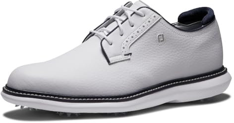 FootJoy Herren Traditions Blucher Golfschuh, Weiß/Weiß/Marineblau, 11.5 Narrow