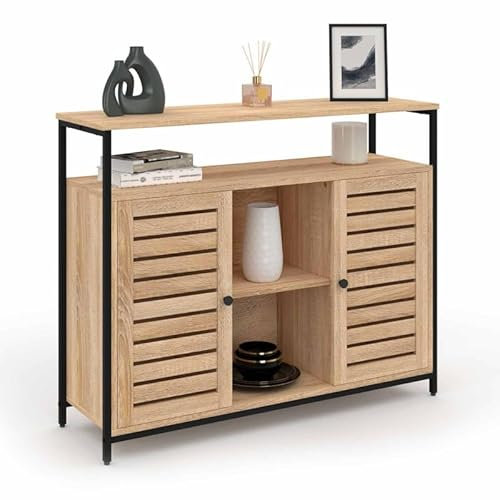 IDMarket - Buffet 2 Portes persiennes 100 cm Halifax Design Industriel