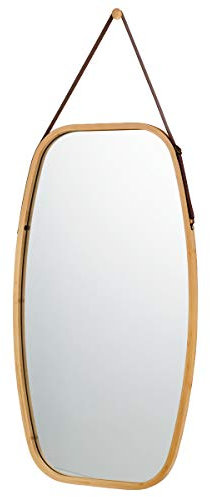 HOMASIS Grand miroir mural avec cadre en bambou, miroir suspendu avec bande en cuir réglable, miroir de salle de bain HD avec film anti-explosion, miroir de dressing pour chambre et entrée, 44 x 77