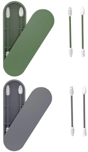 Coton Tige Réutilisable, 4 Pièces Coton Tige Réutilisable pour les Oreilles, Bâtonnet en Silicone Doux Lavable avec Étui de Rangement Hygiénique, pour Le Maquillage et Le Nettoyage des Oreilles (A)