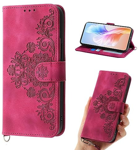 Auslbin Flower Case Compatible with iPhone 6G/7G/8G, 5 Card Slots Mobile Phone Case, Vintage Style PU Leather Protective Case Suitable for iPhone 6G/7G/8G, Red