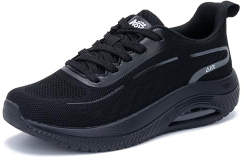 GOOBON Walkingschuhe Damen Arch Support Orthopädische Schuhe Plantarfasziitis Laufschuhe Komfortabel Atmungsaktiv Sportschuhe mit Luftpolster für Plattfüße Lindert Fußkater Schwarz 38 EU