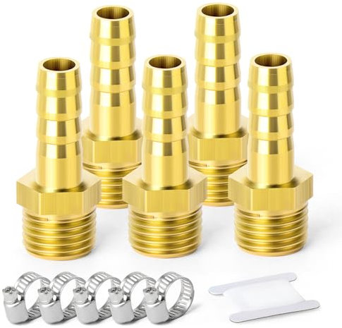 TAILONZ PNEUMATIC Racor de latón para manguera - Adaptador de 14 mm a 1/2 pulgada macho（Paquete de 5）