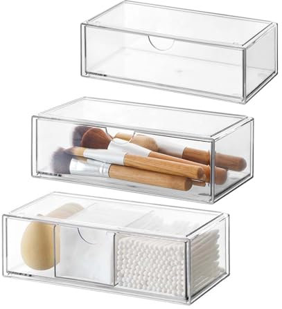 DoocliB Badezimmer Organizer Mini mit Schubladen 3 Set, aus Acrylic stapelbar Transparent,für Kommode Waschtisch Badezimmer Spiegelschrank innen