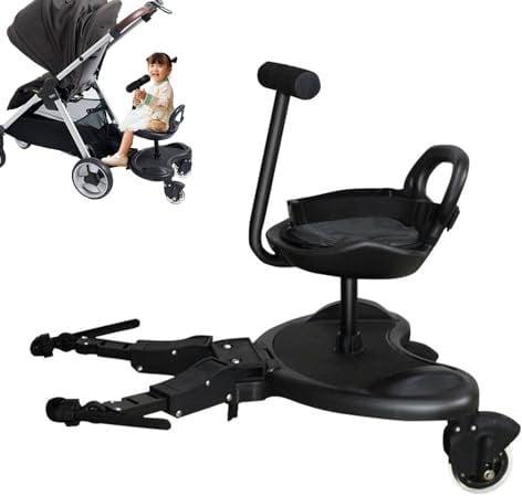 Universelles Buggy Board mit Sitz für Alle Kinderwagen, 2-in-1 Trittbrett für Kinderwagen Universal, Buggyboard mit Sitz, Mitfahrbrett Kinderwagen Universal, für Kinder von 2–6 Jahren, Belastung 25 kg