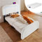 Gepolstertes Einzelbett Mit USB Typ C, Led-Beleuchtung, Verstellbarem Kopfteil, Holzlatten – Weiß, Geeignet Für Schlafzimmer Für Erwachsene Und Jugendliche(Size:90x200cm+with Mattress)