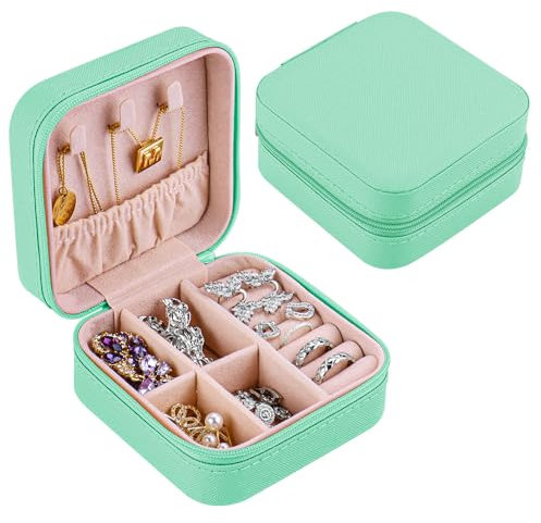 hoinya Jewellery Box, Travel Jewellery Box Organiser Small Portable Jewelry Storage Case for Bracelets, Earrings, Rings Gift, Girls, Women, Mother, Daughter, Green