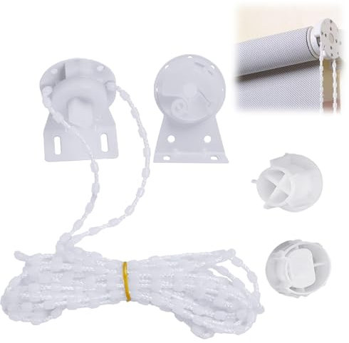 Roller Blind Repair Kit, 38 mm Plastic Spare Replacement Roller Blind with 2m Beaded Chain Aluminum Alloy Bracket Curtain Roller Blind Fitting Accessories for Windows Curtain Rods White