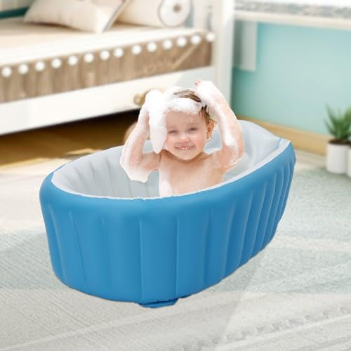 Aufblasbare Baby Badewanne Kinder mit Luftpumpe Schwimmbad Air Bäder Summer Schwimmbecken, Anti-Rutsch Pool faltbar für unterwegs Baby chwimmbecken Badewannensitz Stuhl für 0-3 Jahre