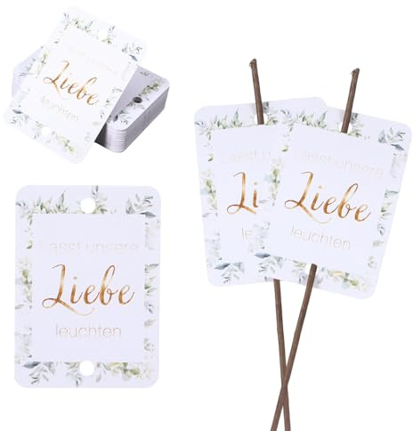 LongHoneySong Lot de 50 cierges magiques de mariage « Lasst unsere Liebe leuchten » - Carte de vœux de mariage - Carte de vœux - Pas de cierge magique - (A)