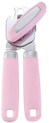 Manual Can Opener, Heavy Duty Kitchen Tool with Magnetic Smooth Edge, Ergonomic Handle, Bottle and Jar Opener (Pink)